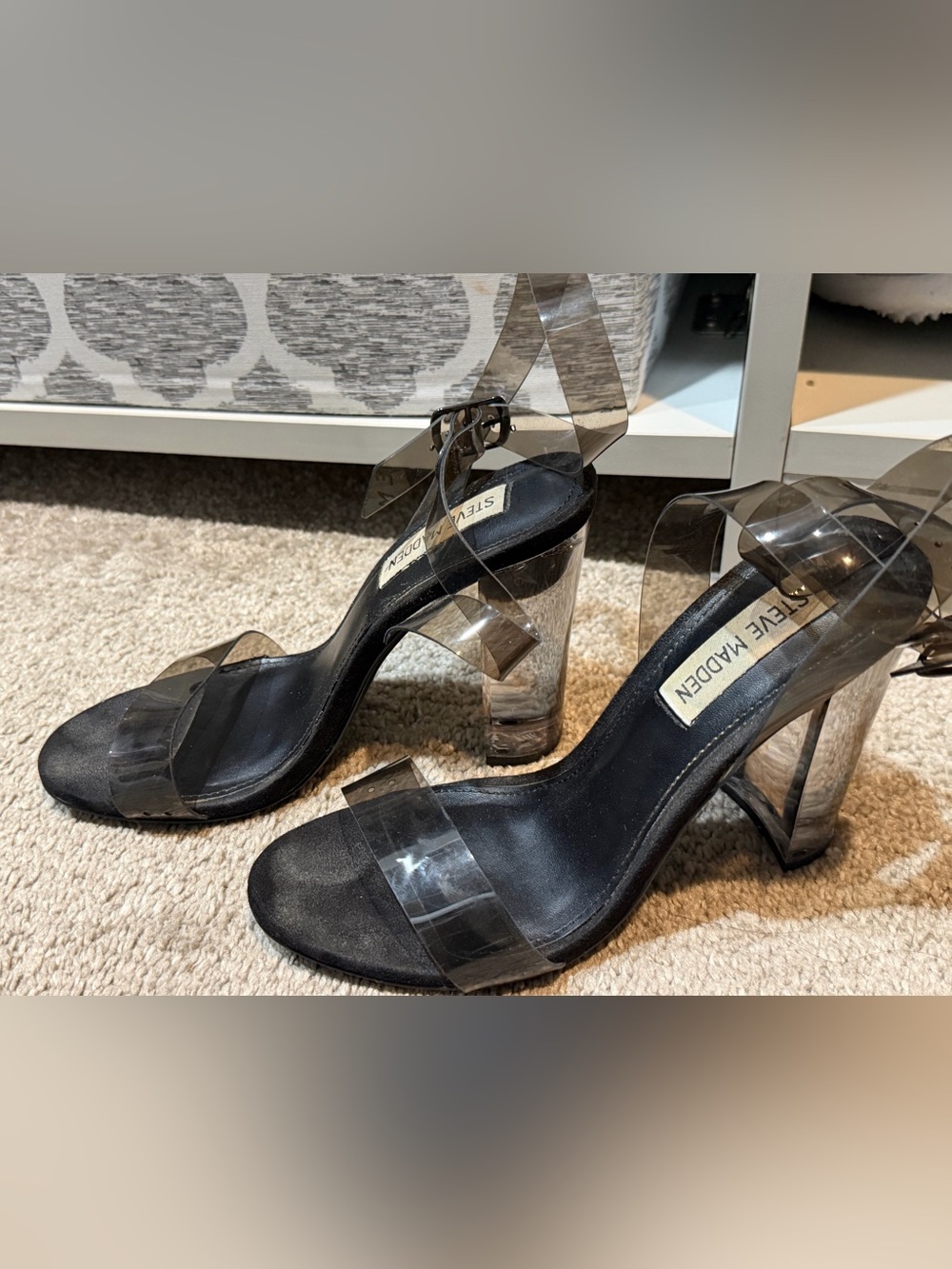 Steve Madden Black Sandals with Clear Block Heels